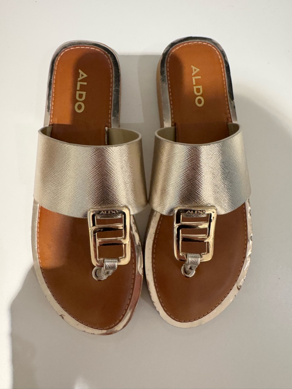 ALDO Gold Buckle Slide Sandals